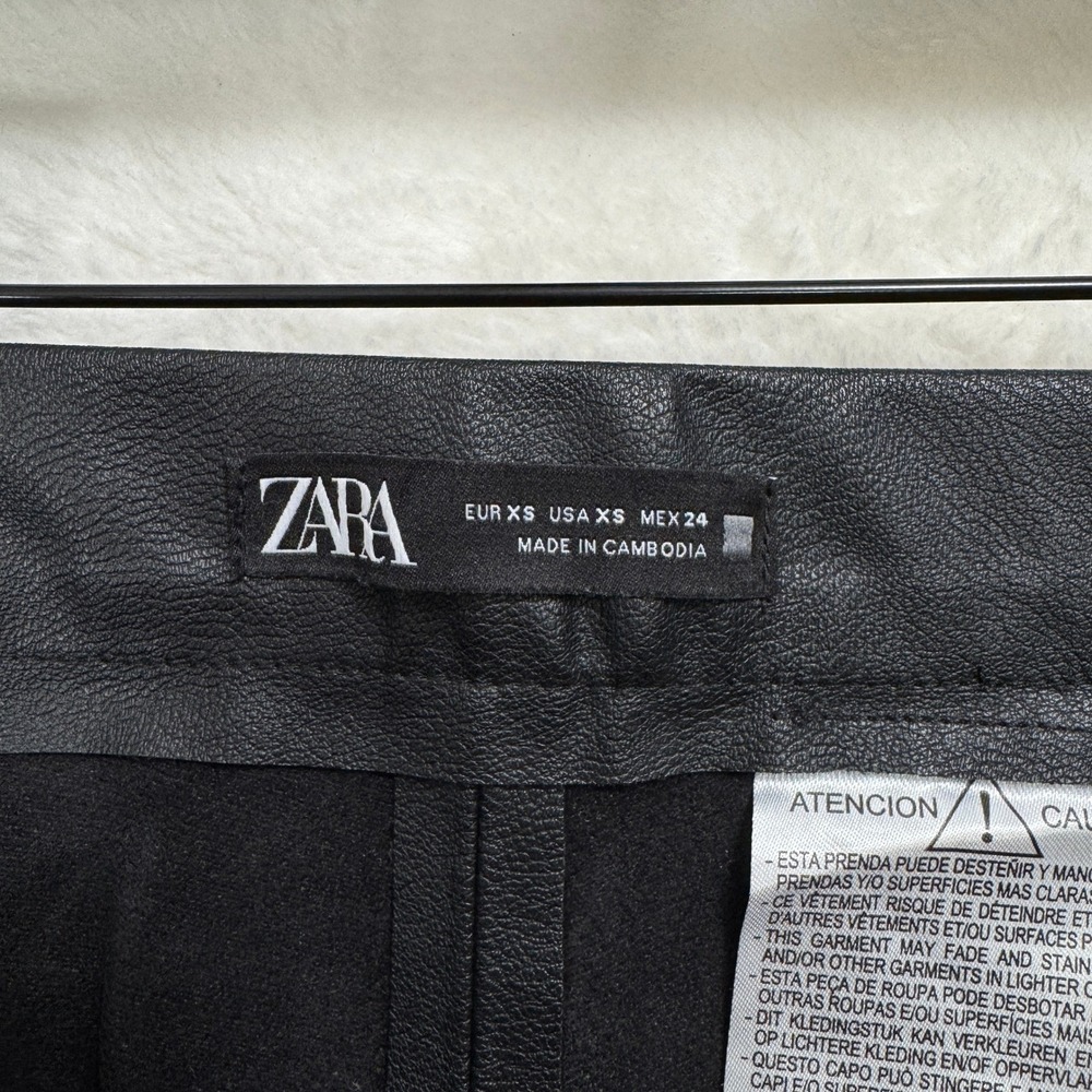 Zara Leggings Womens XS Black Faux Leather High Rise Seamed Ankle Zip Slim Fit - Picture 7 of 10